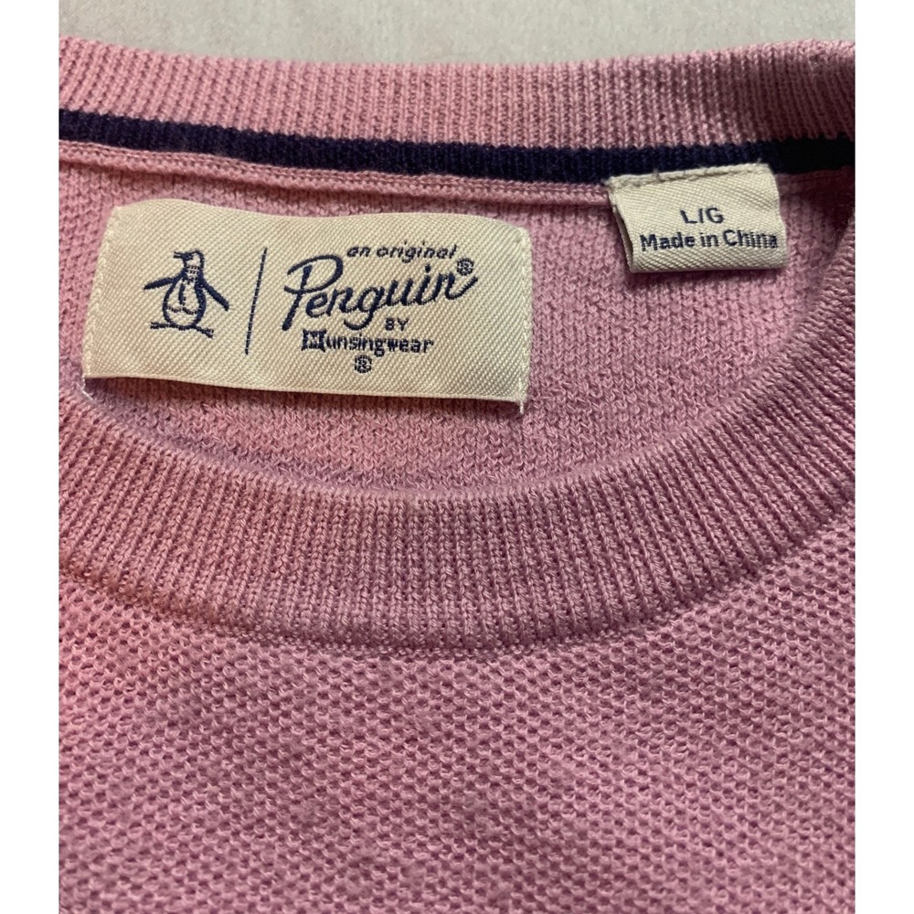 Original Penguin Mens Colorblock Sweater Pink Navy Merino Wool Blend Large - Picture 3 of 7